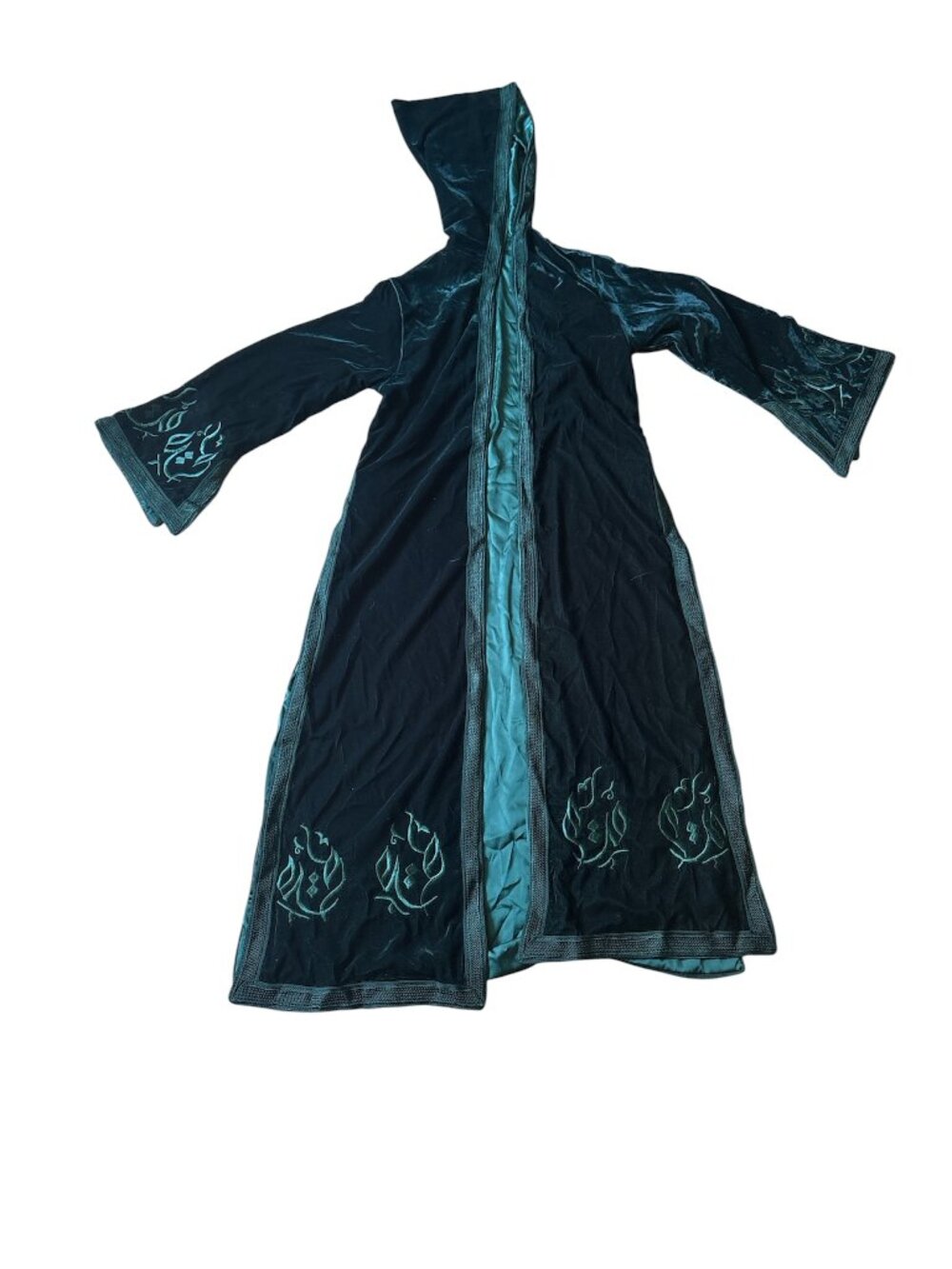 Moroccan Green Striped Cashmere Wool Blend Hooded Thobe Djellaba